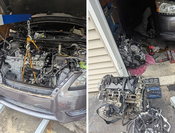 Detailed view of a vehicle engine being serviced and repaired at Allstar Mobile Mechanic.